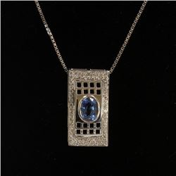 1.30CT NATURAL CEYLON BLUE SAPPHIRE 14K WHITE GOLD PENDANT