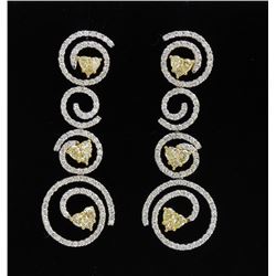 18K White & Yellow Gold And Diamond Dangling Earring Round Shape Diamond-2.63ct Princess Shape Yello