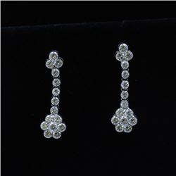 18K White Gold And Diamond Dangling Earring Round Shape Diamond(invisible Setting)- 2.75ct Weight-6.