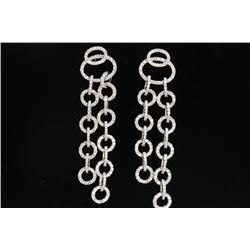 18K White Gold And Diamond Dangling Earring Round Shape Diamond-3.02ct Weight-12.34 Grams