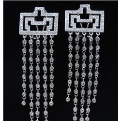 18K White Gold And Diamond Dangling Earring Round Shape Diamond-2.80 Weight-11.86 grams