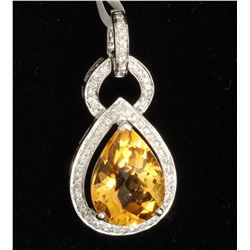 18K WHITE GOLD CITRINE PENDANT:3.01GRAMS/CITRINE:4.45CT/DIAMOND:0.31CT