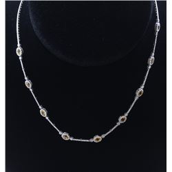 18K White Gold Necklace/Diamond- 1.55ct/Yellow Sapphire- 3.00ct/Gold- 30 Grams