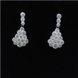 18K White Gold And Diamond Earring Round Shape Diamond(invisible Setting)-2.71ct Weight-7.26 Grams