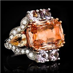 GIA 10.42CT NATURAL ORANGE CEYLON SAPPHIRE 18K WHITE AND ROSE GOLD RING