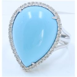 18K WHITE GOLD RING 6.36GRAM /DIAMOND 0.21CT/TURQUOISE  PEAR SHAPE 15X20MM 13.00CT/#R8000