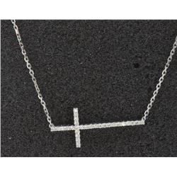 14K WHITE GOLD CROSS PENDANT WITH CHAIN 3.01GRAM/DIAMOND 0.30CT/#R8002