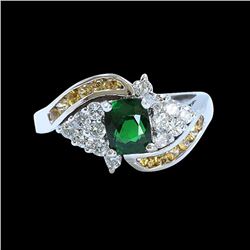 NATURAL 0.93CT TSAVORITE & 0.29CT CEYLON SAPPHIRE 14K W/G RING
