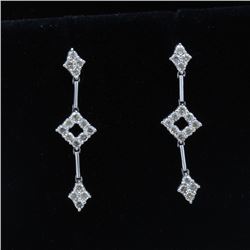18K White Gold And Diamond Dangling Earring Round Shape Diamond-1.13ct Weight-3.86grams