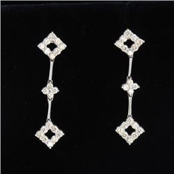 18K White Gold And Diamond Dangling Earring Round Shape Diamond-1.33ct Weight-4.65 Grams