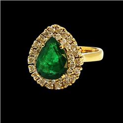 3.02CT NATURAL COLUMBIAN EMERALD 14K YELLOW GOLD RING