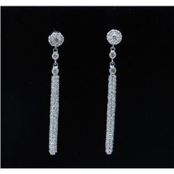 18K White Gold And Diamond Dangling Earring Round Shape Diamond-1.93ct Weight-3.86 Grams