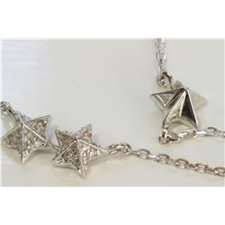 14K WHITE GOLD 3 STAR PENDANT WITH CHAIN :2.22g/Diamond:0.09ct