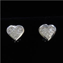 18K White Gold And Diamond Earring Princess Shape Diamond(invisible Setting)-1.61ct Weight-8.5Grams