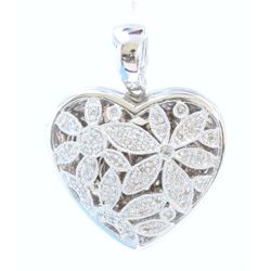 14K WHITE GOLD DIAMOND HEART LOCKET PENDANT:8 GRAMS/DIAMOND:0.65CT
