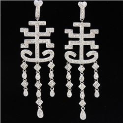 18K White Gold And Diamond Dangling Earring Round Shape Diamond-1.40ct Weight-12.45 Grams