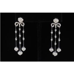 18K White Gold And Diamond Dangling Earring Round Shape Diamond-2.80ct Weight-14.57 Grams