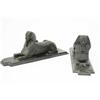 Image 1 : A pair of Victorian cast iron sphinx's, each reclining on a shaped base with front paws outstretc...