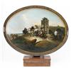 Image 1 : An early 19th century tole-ware oval tray, with gilt foliate printed gallery and flat surface pai...
