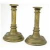 Image 1 : A pair of Victorian brass columnar candlesticks, on moulded bases, engraved 144 and 495, monogram...