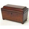 Image 1 : A Regency mahogany sarcophagus tea caddy, with two canisters and glass bowl, 11.5ins...