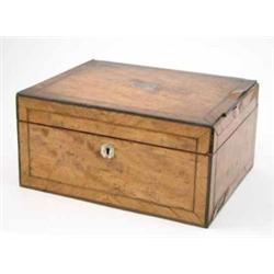 A Victorian satinwood and kingwood crossbanded work box, with lift out compartmented partially fi...