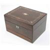 Image 1 : A Victorian rosewood toilet box, the cover with brass and mother-of-pearl inlay, the interior wit...