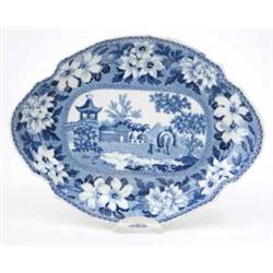A Rogers & Son Elephant pattern serving dish, of lobed oval form, printed in blue, impressed mark...