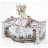 Image 1 : A 19th century French faience inkstand, fitted with quill holder, inkwell, pounce pot and drawer,...
