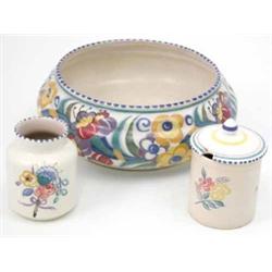 A Carter, Stabler & Adams Poole fruit bowl, brightly painted with flowers, 9.5ins, a later Poole...