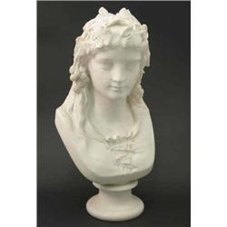 A late Victorian Copeland parian portrait bust, 'The Hop Queen', published after I.Durham, 1872,...