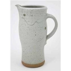 A Michael Casson studio pottery jug, ash-glazed stoneware with iron spot decoration, 11.75ins...