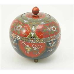 A Japanese cloisonne globular vase, and cover, with floral decoration, 8.5ins...