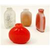 Image 1 : Four Chinese glass scent bottles, one red glass, two tinted and one clear painted with a landscap...