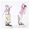 Image 1 : A pair of Frankenthal figures of a peasant boy and girl, he wearing red cap, puce lemon-lined jac...