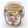 Image 1 : A Hadley's Worcester vase, painted with ogee panels of pink and yellow roses against a peach grou...