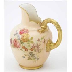 A Royal Worcester jug, painted with a spray of roses and leaves against a blush ivory ground, dat...