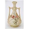 Image 1 : A Royal Worcester two-handled vase, painted with pink and yellow roses against a blush ivory grou...