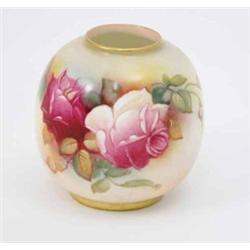 A Royal Worcester globular vase, painted with rose sprays by Millie Hunt, date code 1941, 3in....