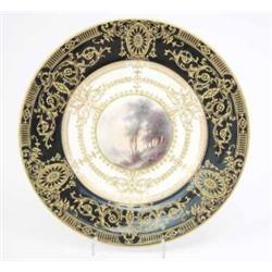 A fine Royal Worcester plate, painted with a hillside view and two children by John Stinton jnr.,...