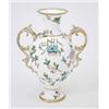 Image 1 : A Victorian Coalport two-handled vase, enamelled with peonies in Oriental manner, on pedestal bas...