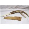 Image 1 : Antler Knife (Handle and Blade) with Leather Sheath