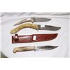 Image 1 : 3 Antler Handle Knives with Leather Sheath