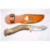 Image 1 : Handmade Knife with Gut Hock Antler Handle Leather Sheath