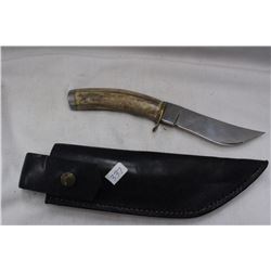 Homemade Knife Antler Handle Leather Sheath