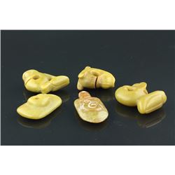 5 Pc Chinese Yellow Jade & Hardstone Pendants