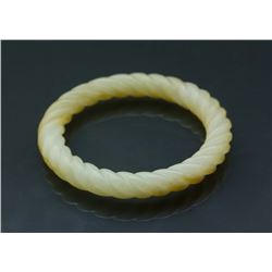 Chinese Fine Yellow Jade Carved Twisted Bangle