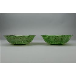 Pair of Large Chinese Spinach Jade Bowls