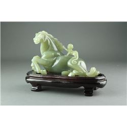 Chinese Fine Green Jade Carved Horse w/ Monkey