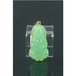 Chinese Grade A Green Jadeite Guanyin W/Gold Frame